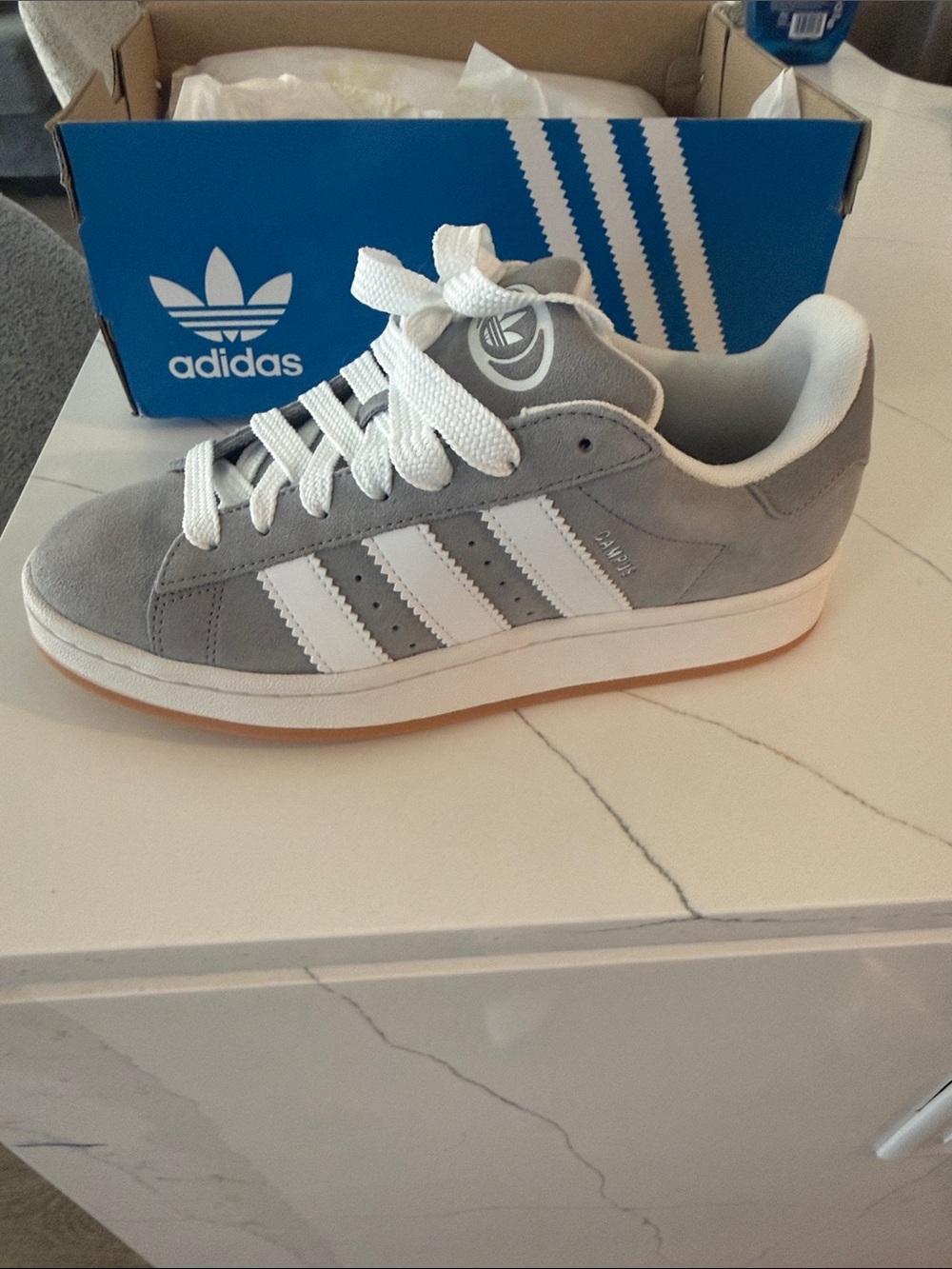 adidas Kids Gray Suede Sneakers with White Stripes